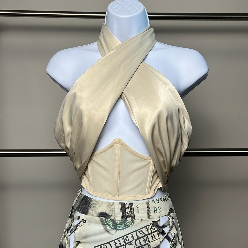 Fashion Nova Cream Halter Blouse